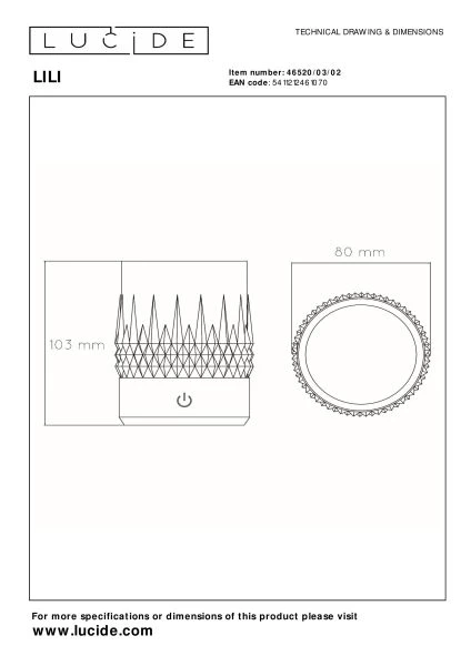 Lucide LILY - Oplaadbare Tafellamp - Accu/Batterij - Ø 8 cm - LED Dim to warm - 1x3W 2700K/3000K - Mat Goud / Messing - Set van 3 - technisch